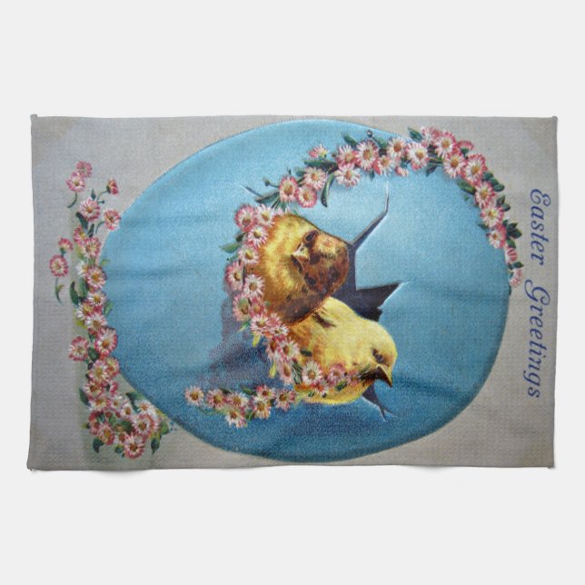 Easter Greetings 1909 Tea Towel (Horizontal)