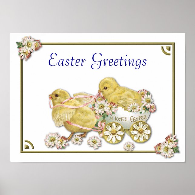 Easter Greetings Baby Chicks Customisable Poster (Front)