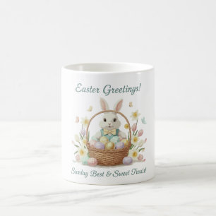 "Easter Greetings Bunny & Basket Watercolor Holid Coffee Mug