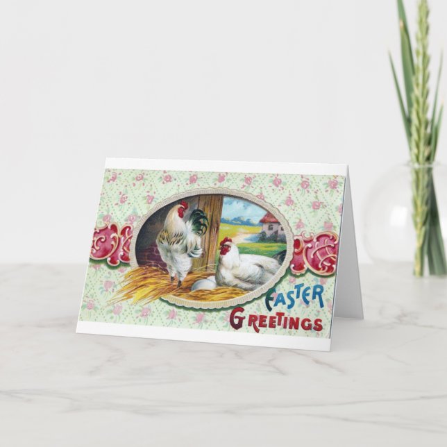 Easter Greetings Chickens Holiday Card (Front)
