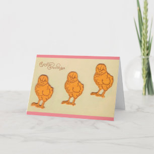 Easter Greetings Chicks Beige Holiday Card