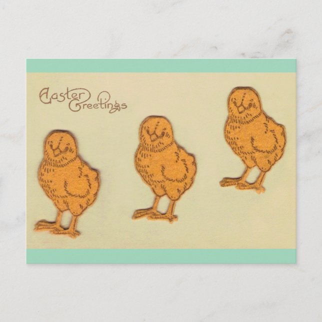 Easter Greetings Chicks Beige Holiday Postcard (Front)