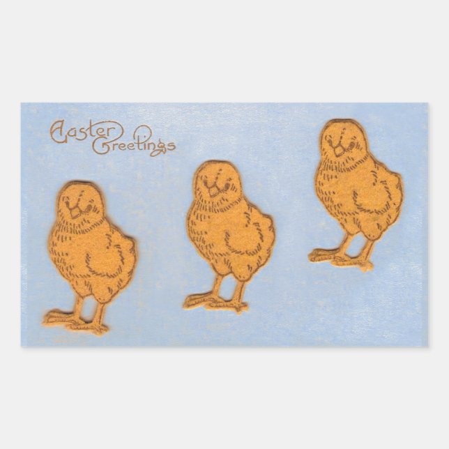 Easter Greetings Chicks Blue Rectangular Sticker (Front)