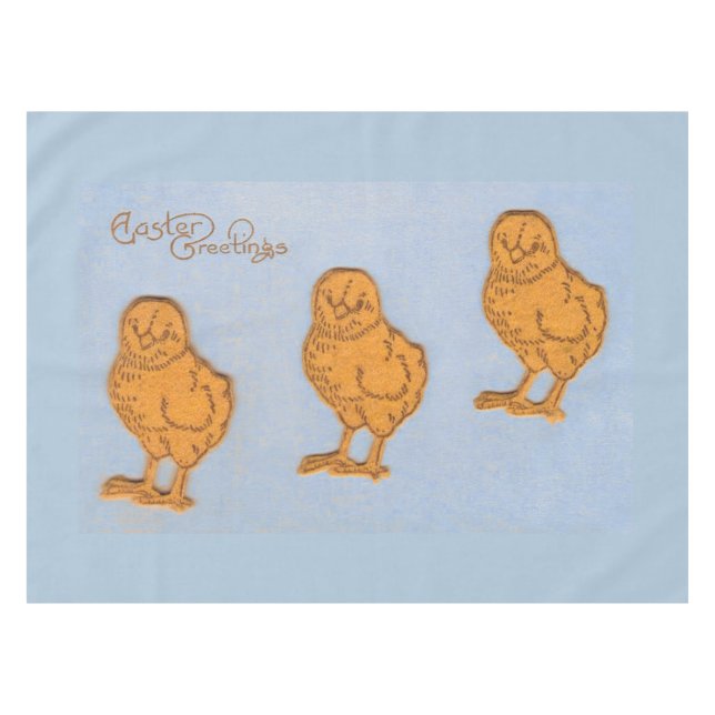 Easter Greetings Chicks Blue Tablecloth (Front (Horizontal))