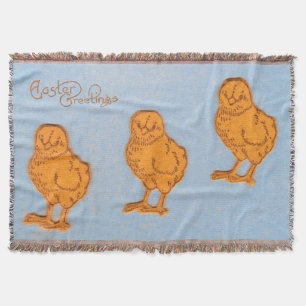 Easter Greetings Chicks Blue Throw Blanket
