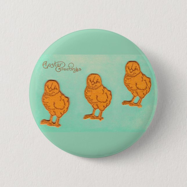 Easter Greetings Chicks Green 6 Cm Round Badge (Front)