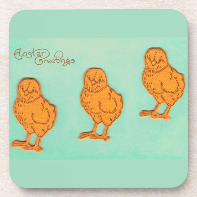 Easter Greetings Chicks Green Coaster (Front)