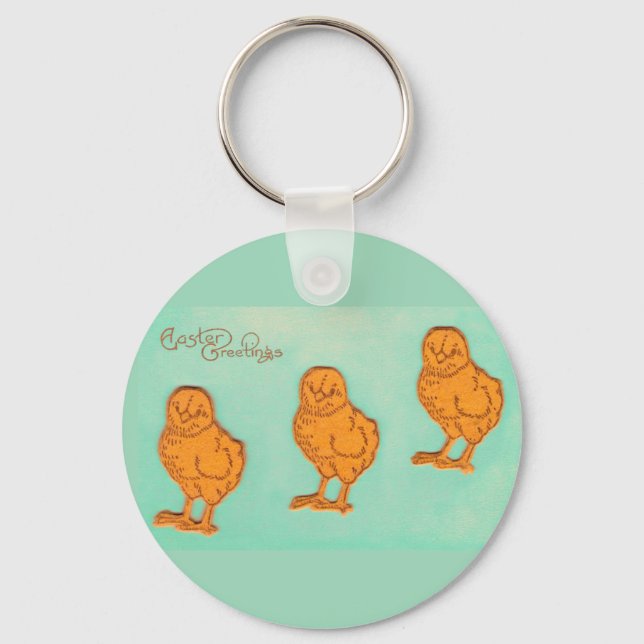 Easter Greetings Chicks Green Key Ring (Front)