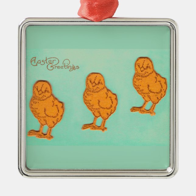 Easter Greetings Chicks Green Metal Tree Decoration (Front)