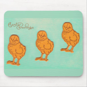 Easter Greetings Chicks Green Mouse Pad