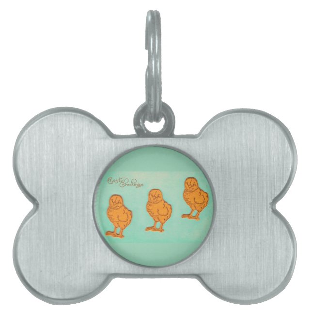 Easter Greetings Chicks Green Pet ID Tag (Front)
