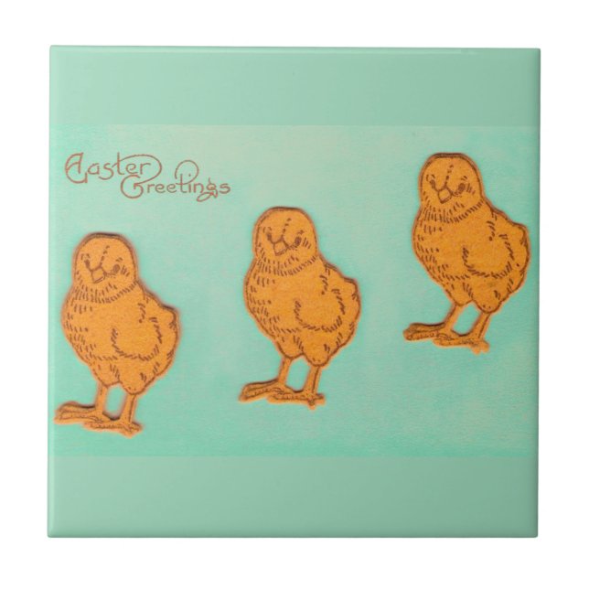 Easter Greetings Chicks Green Tile (Front)