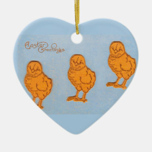 Easter Greetings Chicks in Blue Ceramic Ornament