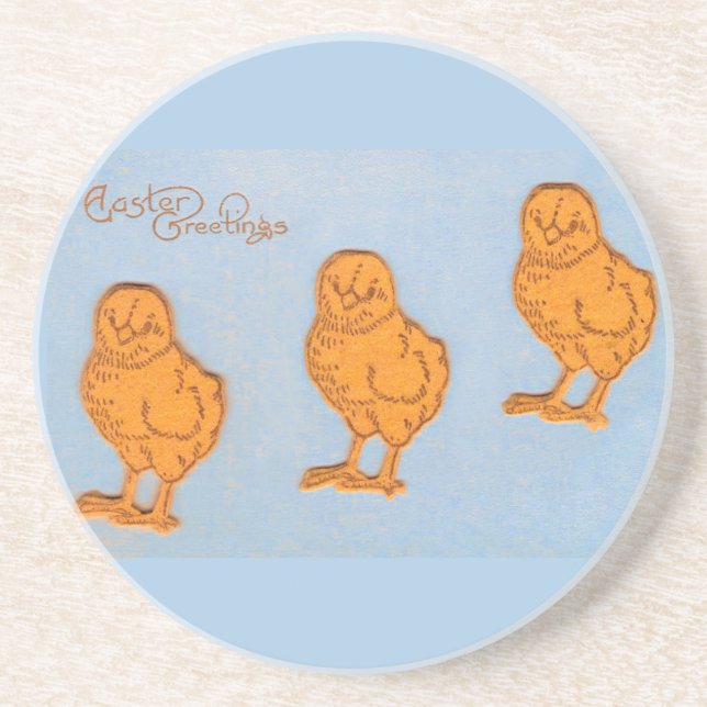 Easter Greetings Chicks in Blue Coaster (Front)