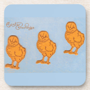 Easter Greetings Chicks in Blue Coaster
