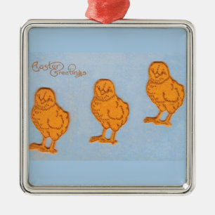 Easter Greetings Chicks in Blue Metal Ornament