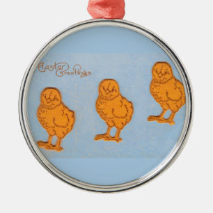 Easter Greetings Chicks in Blue Metal Ornament