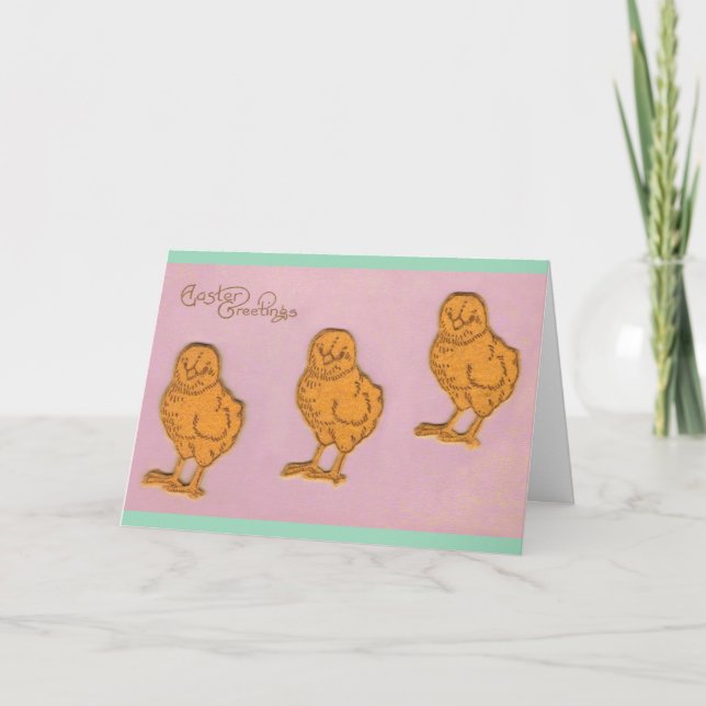 Easter Greetings Chicks Pink Holiday Card (Front)