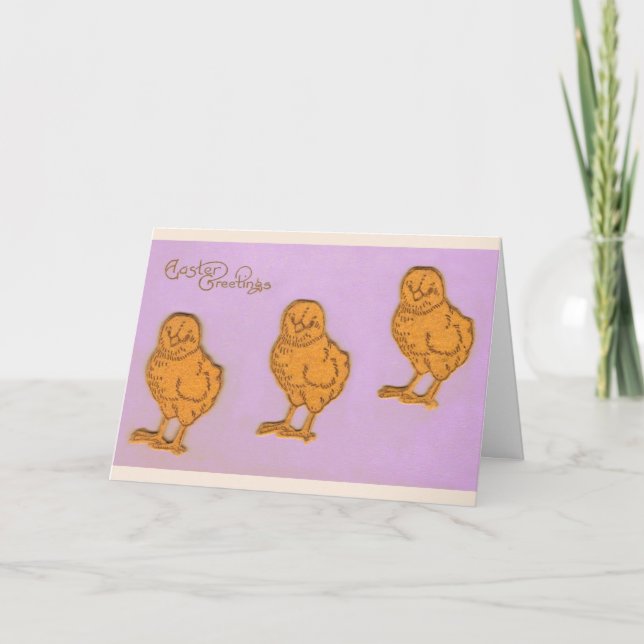 Easter Greetings Chicks Purple Holiday Card (Front)