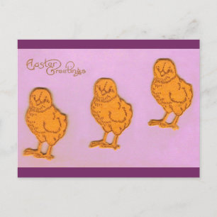 Easter Greetings Chicks Purple Holiday Postcard