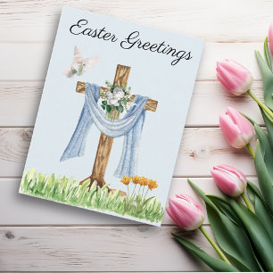 Easter Greetings  Cross Watercolor  Postcard