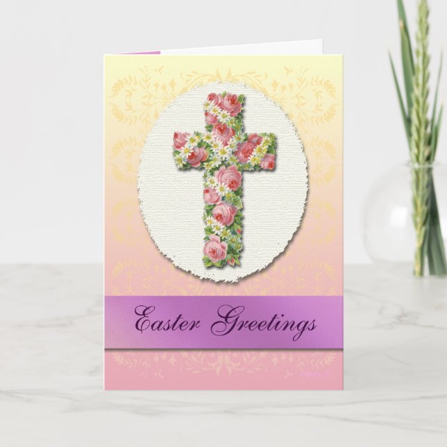 Easter Greetings Floral Cross Art Card (Front)