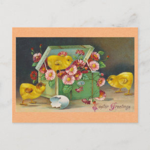 Easter Greetings Vintage Cute Chicks Floral  Postcard