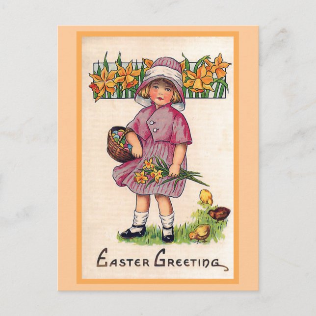Easter Greetings Vintage Easter Illustration Holiday Postcard (Front)