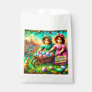 EASTER GREETINGS ~ Vintage girls Bunny Eggs ~ Favour Bag