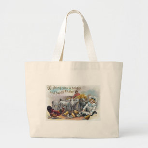 Easter Greetings Vintage Large Tote Bag