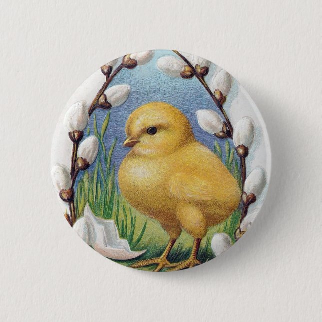Easter Greetings Yellow Chick 6 Cm Round Badge (Front)