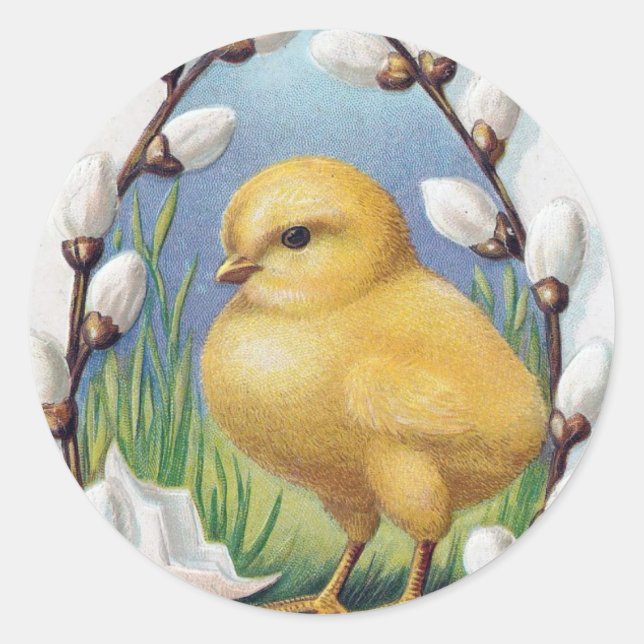 Easter Greetings Yellow Chick Classic Round Sticker (Front)