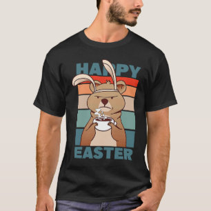 Easter Grumpy Bear with Rabbit Ear drinks Coffee T-Shirt