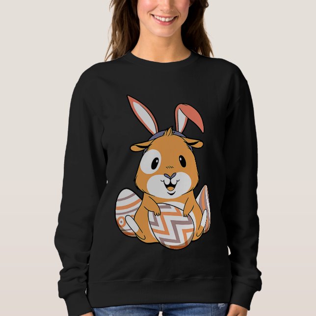 Easter Guinea Pig With Bunny Ears & Eggs   Easter Sweatshirt (Front)