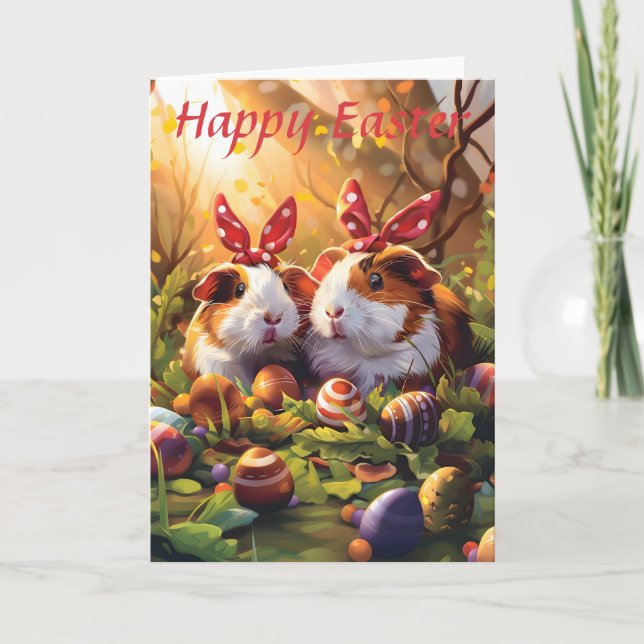 Easter Guinea Pigs (Bunnies) Easter Card (Front)
