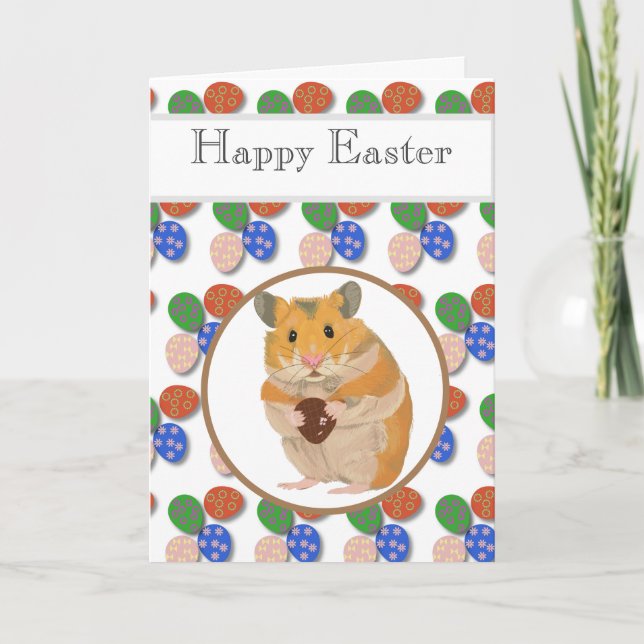 Easter Hamster with Chocolate Eggs Editable  Holiday Card (Front)