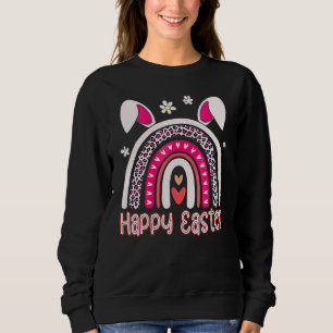 Easter Happy Easter Leopard Rainbow Bunny Ears Egg Sweatshirt