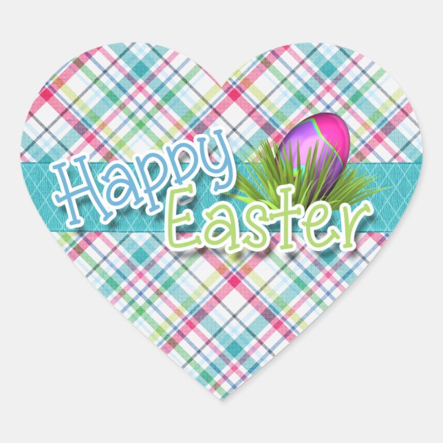 Easter - "Happy Easter" Stripe Pattern Heart Sticker (Front)