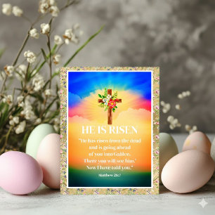 EASTER He Is Risen Christian Cross and Florals Announcement