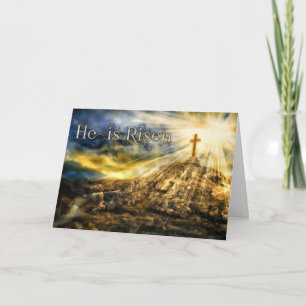 Easter He is Risen Christian Golden Cross Holiday Card
