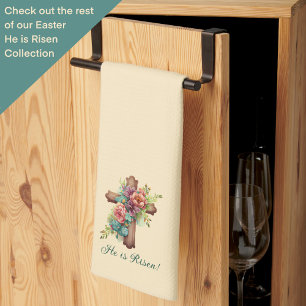 Easter “He is Risen” Cross  Tea Towel