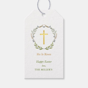 Easter He is risen, Faux Gold Cross Gift Tags