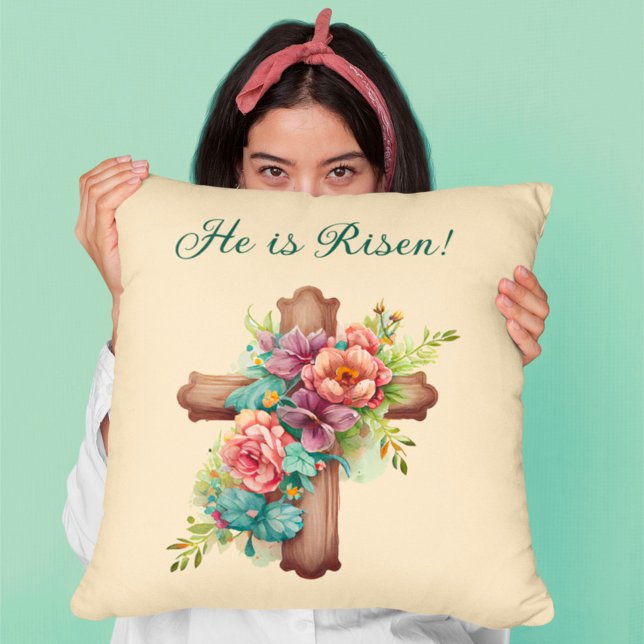 Easter “He is Risen” Floral Cross Cushion (Creator Uploaded)