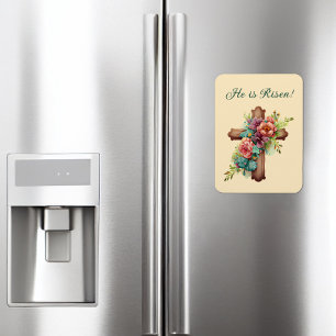 Easter “He is Risen” Floral Cross Magnet