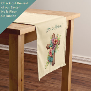 Easter “He is Risen” Floral Cross Short Table Runner