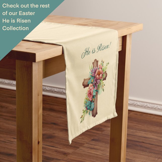 Easter “He is Risen” Floral Cross Short Table Runner (Creator Uploaded)