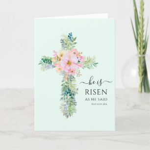 Easter He is Risen Greenery Watercolor Cross Holiday Card