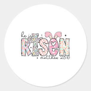 Easter He Is Risen Jesus Christian Cross Men Women Classic Round Sticker
