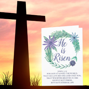 Easter He is Risen Religious Bible Verse Botanical Holiday Card
