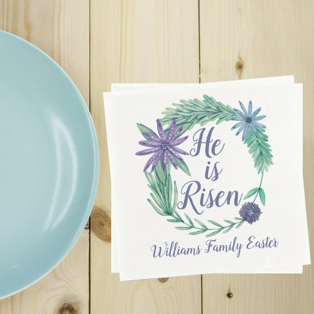 Easter He is Risen Religious Easter Floral Custom Napkin (Creator Uploaded)